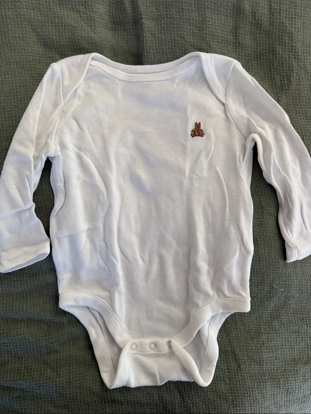 GAP White Long-Sleeve Baby One-Piece Set with Brown Bear Accent